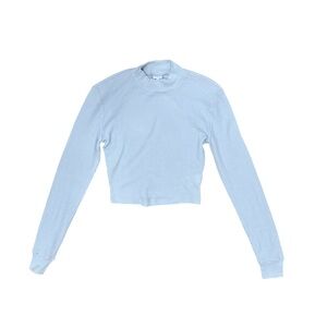 Aritzia TNA Waffle Knit Cropped Thermal Blue S NWT Pastel Fall Y2K mock neck